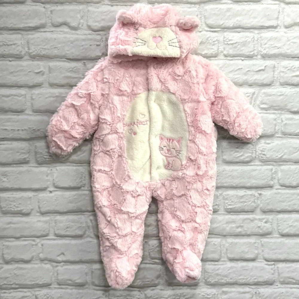 Infant Baby Girls Winter Jumpsuit 6M Pink‎ Fur Hooded Outfit Kitten Warm Fuzzy